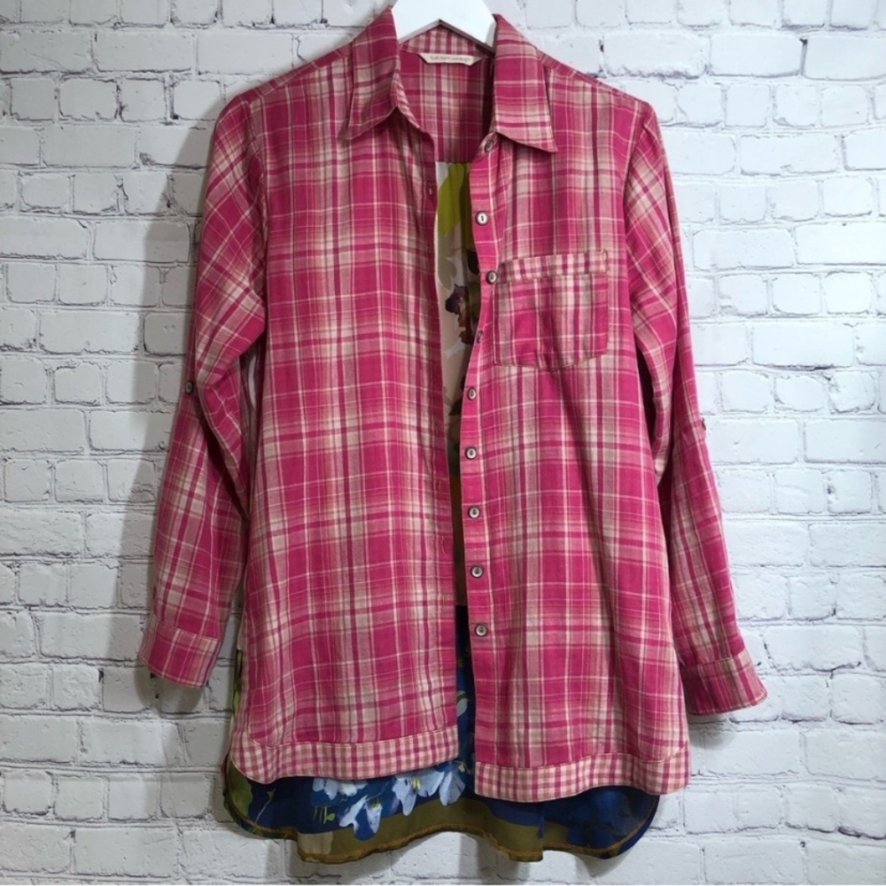Soft Surroundings Pink Plaid Casual Shirt